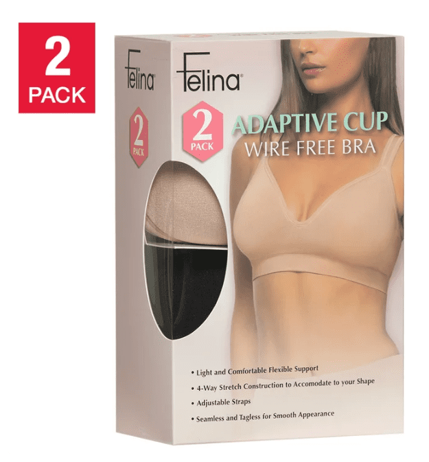 Felina Women's Adaptive Cup Wire Free Bra, 2-pack