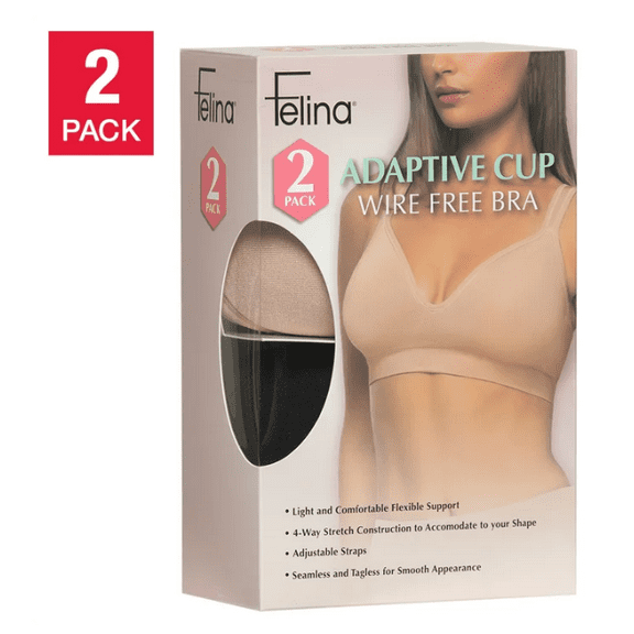 Felina Women's Adaptive Cup Wire Free Bra, 2-pack