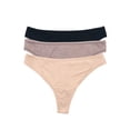 thumbnail image 1 of Felina Women's Blissful Super Stretchy Thong | 3-Pack (Nude Black Mink, L/XL), 1 of 3