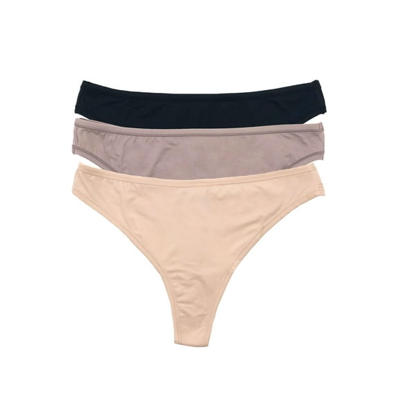 Felina Women's Blissful Super Stretchy Thong | 3-Pack (Nude Black Mink, S/M)