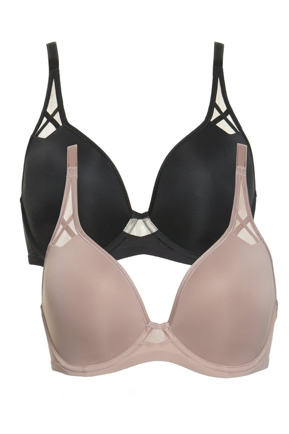 Women's Clothing T-Shirt Bra - Seamless Bras for with Soft Fabric, Essential Bras for All-Day Support (Black Rose Tan 2-Pack, 36G)