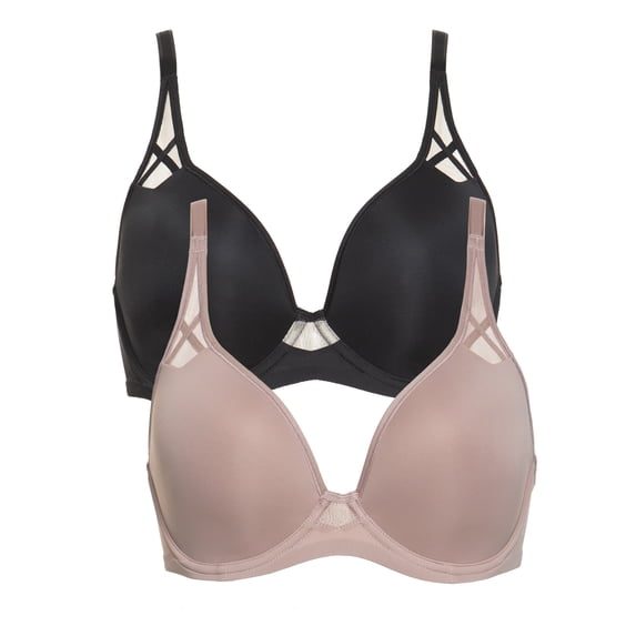 Felina Women's Clothing T-Shirt Bra - Seamless Bras for with Soft Fabric, Essential Bras for All-Day Support (Black Rose Tan 2-Pack, 40DDD)