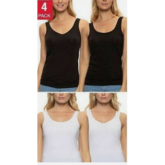 Felina Women's Cotton Modal Reversible Tank Top 4 Pack, Black/White Large