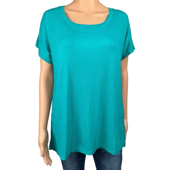 Felina Women's Medium Spectra Green Scoop Neck Tunic Blouse Tee Shirt Top