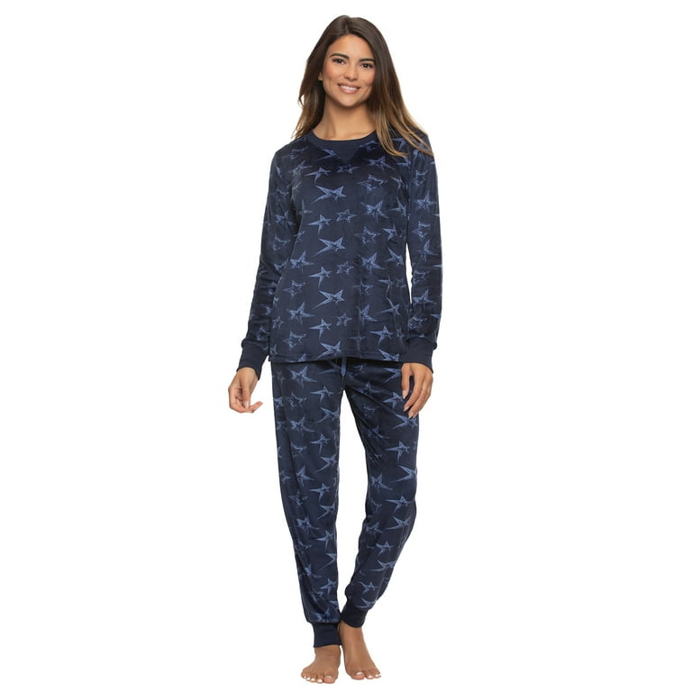 Felina Women's Printed Micro-Fleece Pajama Set V-Notch Top