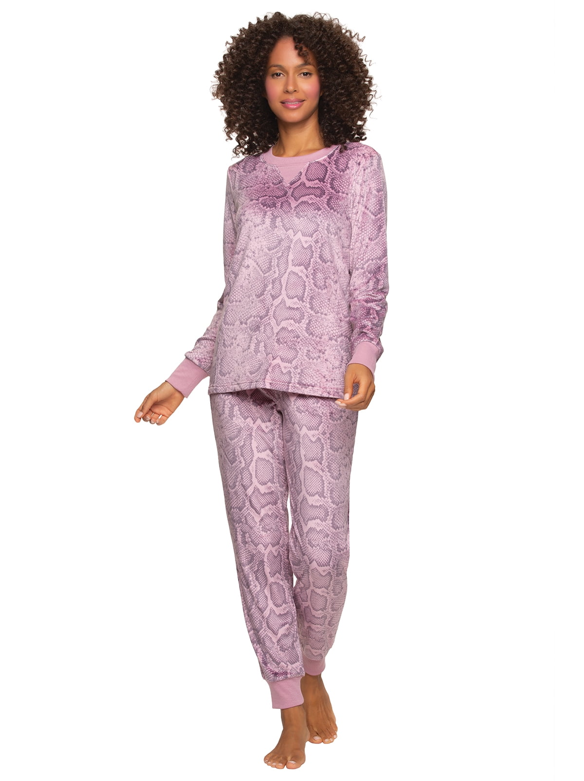 Felina | Women's Printed Micro-Fleece Pajama Set | V-Notch Top & Jogger  (Snakeskin, Small)