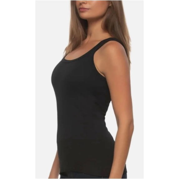 Felina Womens Ribbed Tank Top, 3-Pack, Soft Cotton Stretch, Black, Size Large (1012)