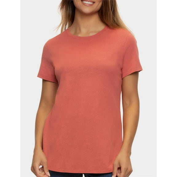 Felina Women's Slub Jersey Crew Neck Short Sleeve T-Shirt Size: L, Color: Dusty Cedar