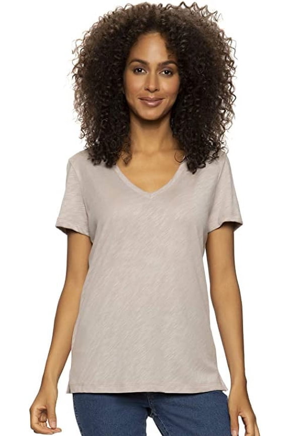 Women's Slub Jersey V-Neck Tee  Short Sleeve T-Shirt (Atmosphere, X-Small)