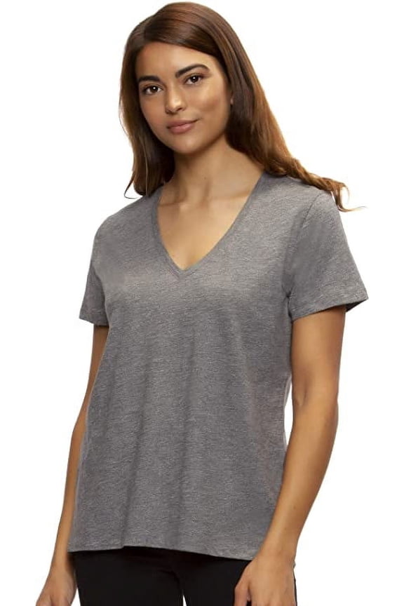 Women's Slub Jersey V-Neck Tee  Short Sleeve T-Shirt (Heather Grey,S)