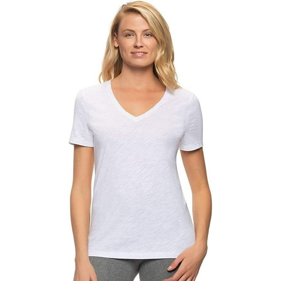 Felina Women's Slub Jersey V-Neck Tee Short Sleeve T-Shirt Size: XL, Color: White
