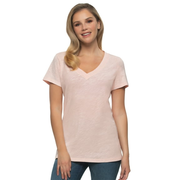 Felina - Women's Slub Jersey V-Neck Tunic - Lightweight Casual Top, Cotton Modal Blend (Pink Salt, Medium)