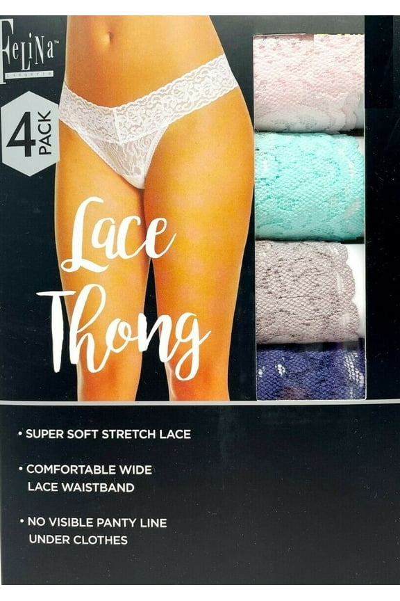 Women's Soft Stretch No Visible Panty Line Lace Thong 4-Pack, Multi M/L