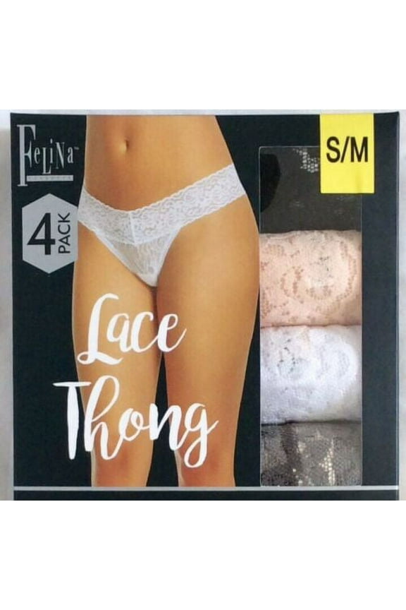 Women's Soft Stretch No Visible Panty Line Lace Thong 4-Pack, Multi S/M