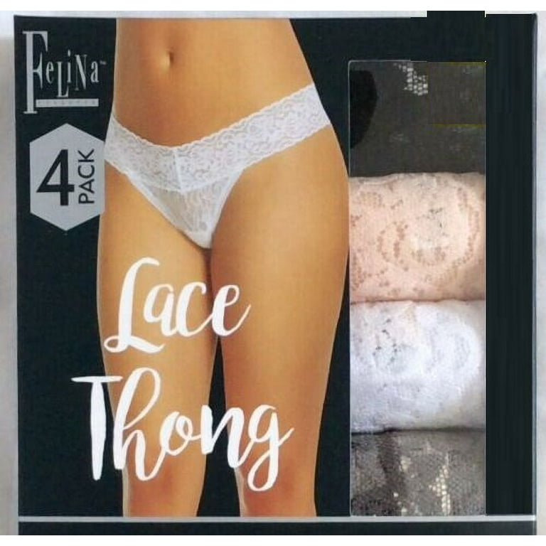 Felina Women's Soft Stretch No Visible Panty Line Lace Thong 4Pk, Multi M/L