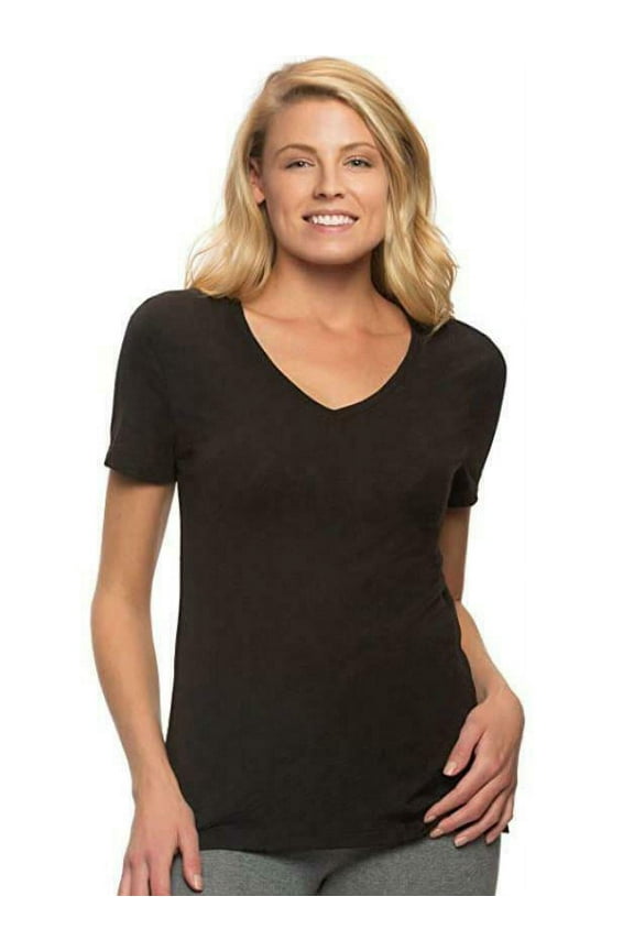 Women's V-Neck Slub Knit Tee,Black,Small