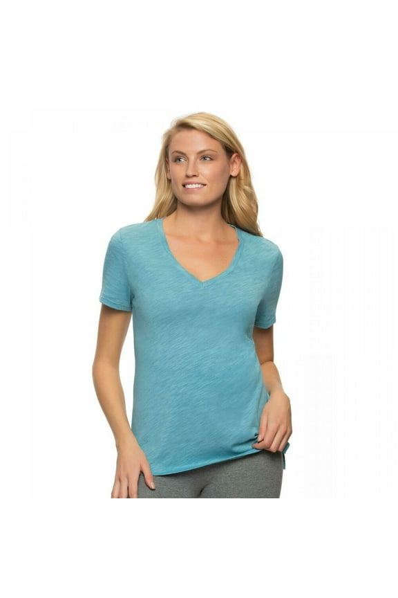 Women's V-Neck Slub Knit Tee,Marine Blue,Large