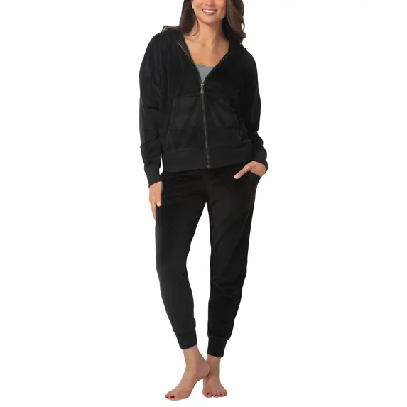 Felina Women's Velour Hoodie and Jogger Set M Black