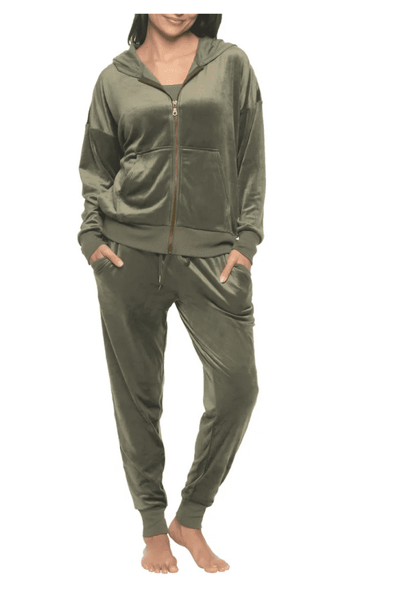 Women's Velour Track Suit Lounge Set Green XS
