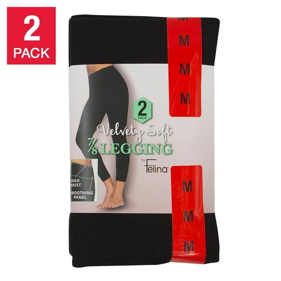 Felina Women's Velvety Soft 7/8 Legging, 2-pack (Black, Medium)