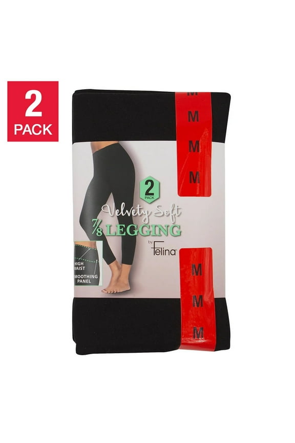 Felina Women's Velvety Soft 7/8 Legging, 2-pack (Black, Medium)