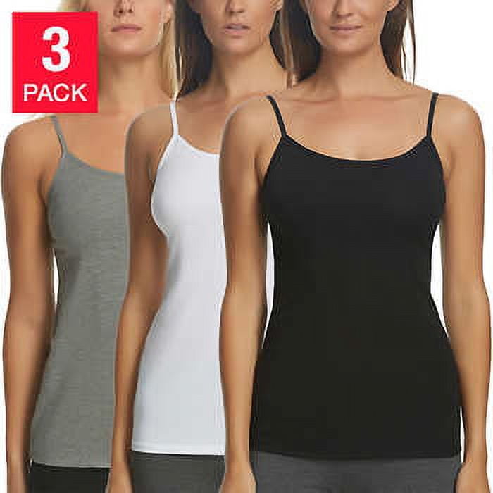Felina Womens 3 Pack Cotton Stretch Camisoles (Grey/White/Black
