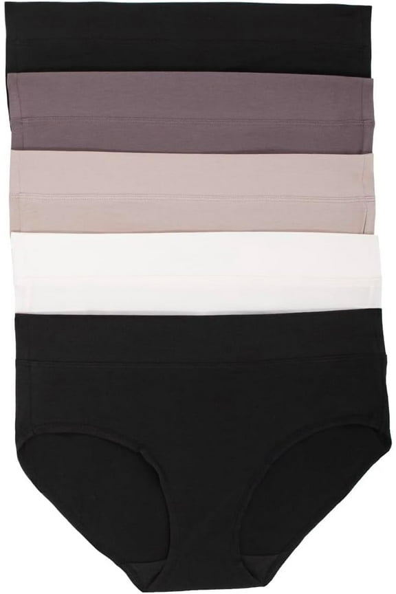 Womens 5 Pack Pima Cotton Wide Waistband Hipster (Black/Black/Sparrow/Bark/Almost Mauve,Large)
