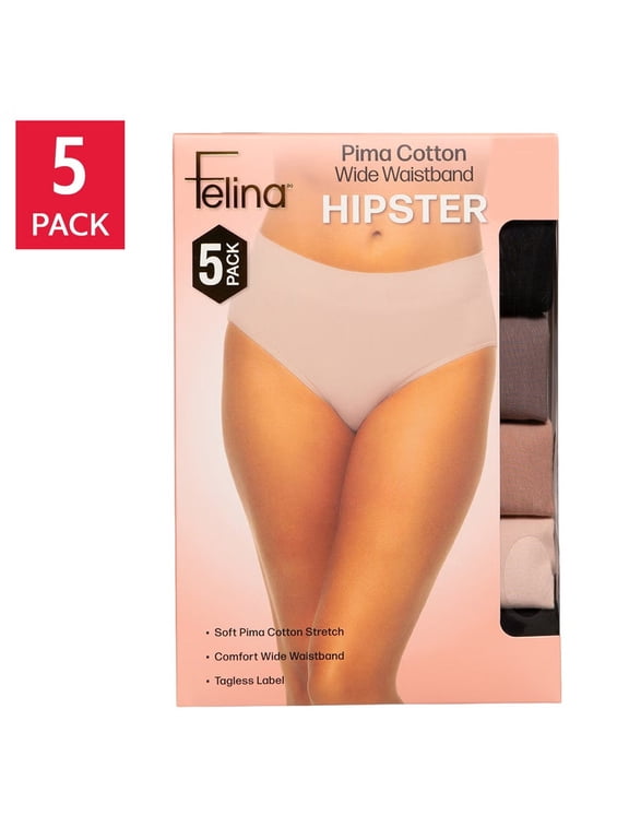 Womens 5 Pack Pima Cotton Wide Waistband Hipster (Black-Small)