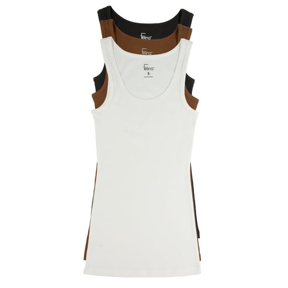 Felina Womens Cotton Ribbed Tank Top 3-Pack (Basic Layers, Large)
