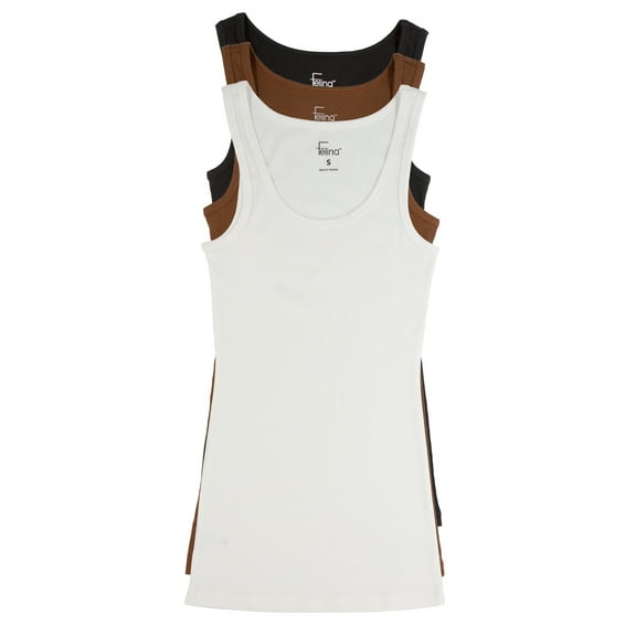 Felina Womens Cotton Ribbed Tank Top 3-Pack (Basic Layers, Small)