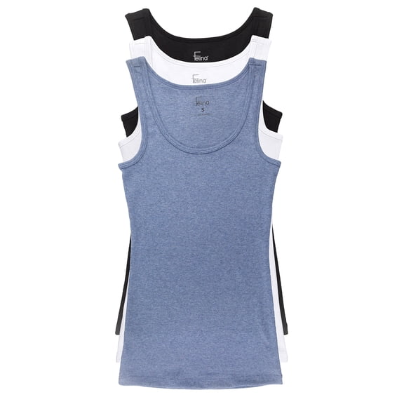 Felina Womens Cotton Ribbed Tank Top 3-Pack