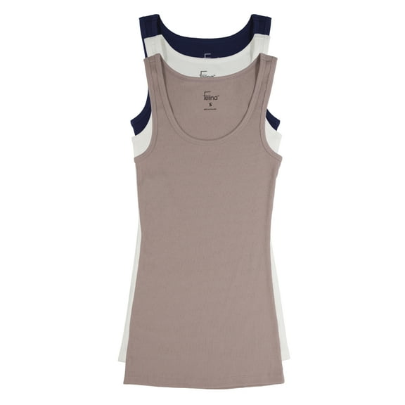 Felina Womens Cotton Ribbed Tank Top 3-Pack (Calm Seas, Medium)