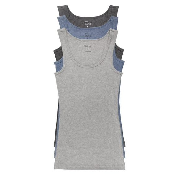 Felina Womens Cotton Ribbed Tank Top 3-Pack (Cool Grays, Medium)