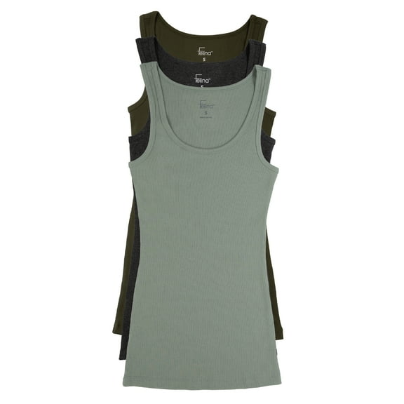 Felina Womens Cotton Ribbed Tank Top 3-Pack (Earthy Greens, XX-Large)