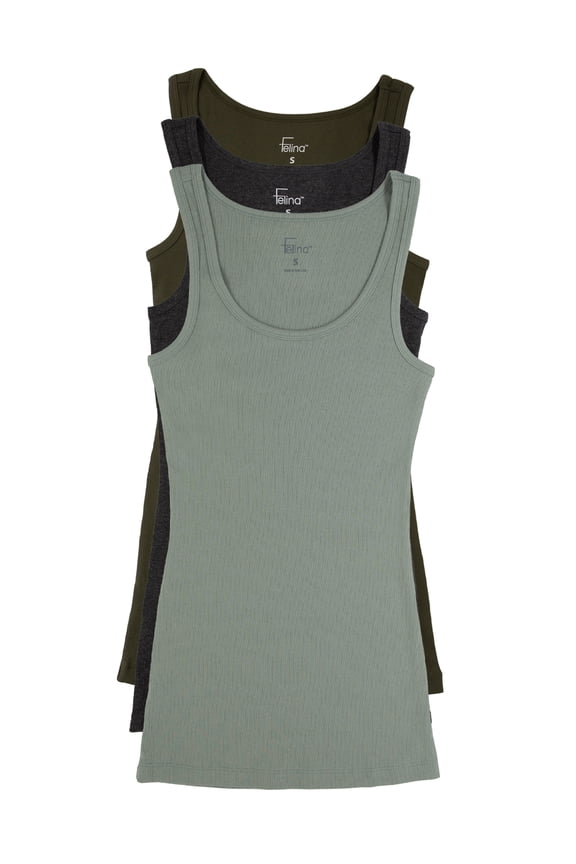 Womens Cotton Ribbed Tank Top 3-Pack (Earthy Greens, XX-Large)