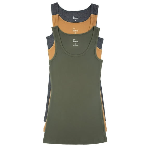 Felina Womens Cotton Ribbed Tank Top 3-Pack (Grape Leaf Cashew, X-Large)