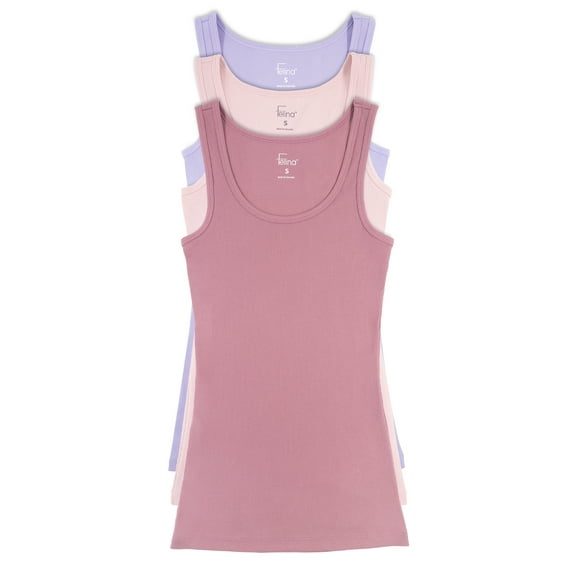 Felina Womens Cotton Ribbed Tank Top 3-Pack (Pink Purple Rose, Medium)