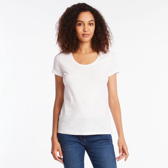 Felina Womens Scoop Neck Short Sleeve Tee Shirt, White, Small