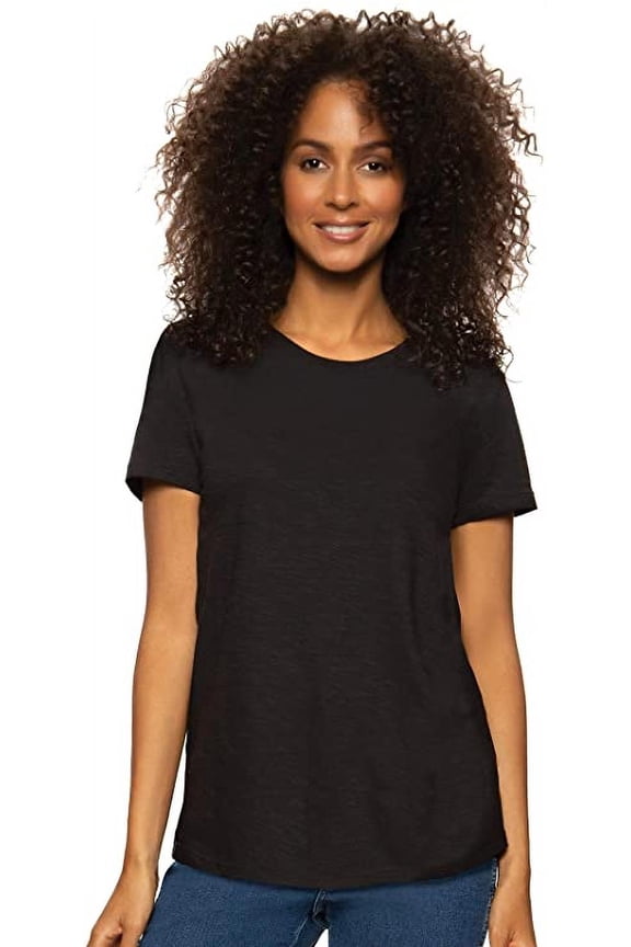 Womens Slub Jersey Crew Neck T-Shirt (Black, Small)