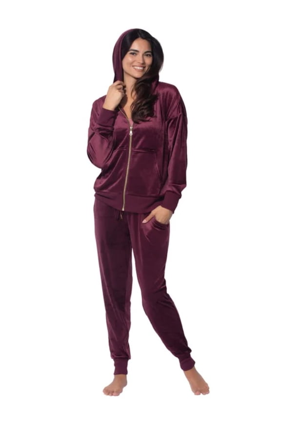 - Womens Velour Zip Hoodie and Jogger Set - Large
