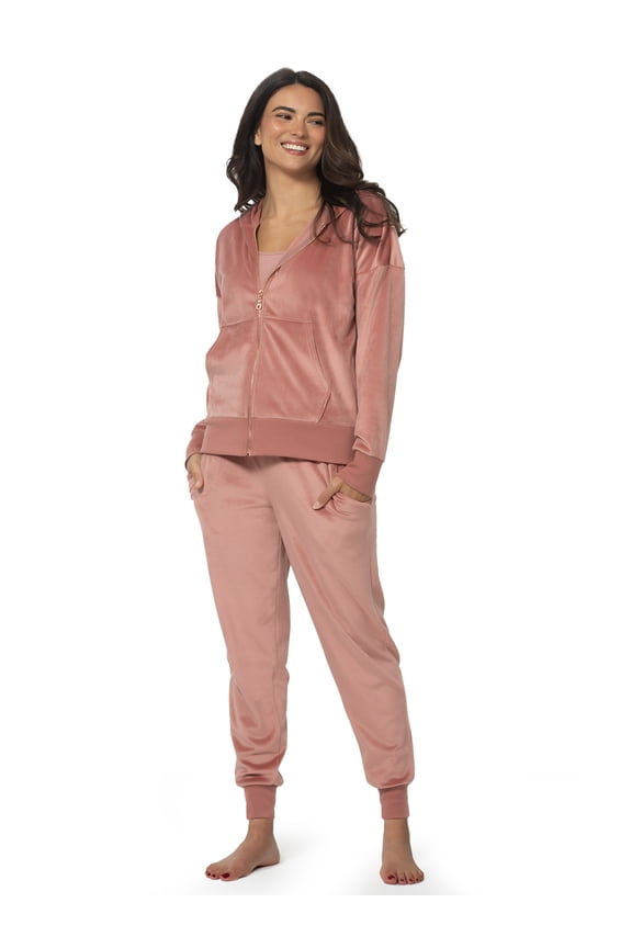 - Womens Velour Zip Hoodie and Jogger Set Soft 2-Piece Tracksuit Lounge Set