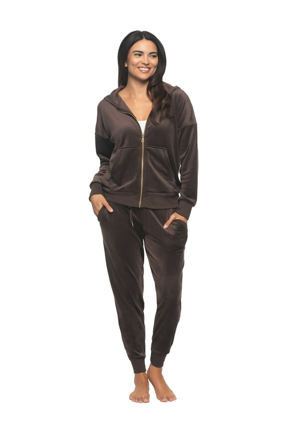 - Womens Velour Zip Hoodie and Jogger Set Soft 2-Piece Tracksuit Lounge Set