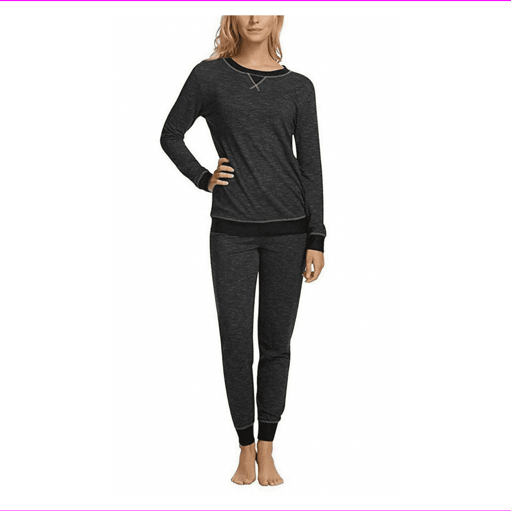 Felina ladie s 2 Piece V Notch Crew Neck and Jogger Pajama Set M Heather Black Walmart