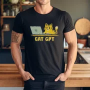 Feline AI Chat Tool Technology Humor Programmer Gift Design Unisex T-Shirt, up to size 5XL