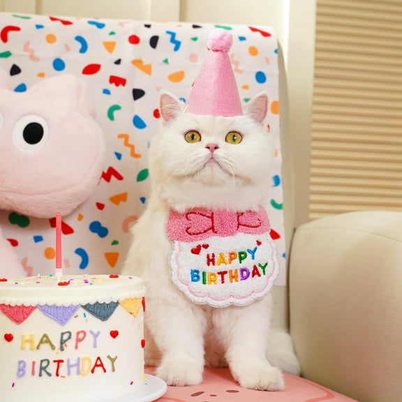 Adorable Cat Birthday Costume - Matching Hat & Bow Collar Set (Pink)