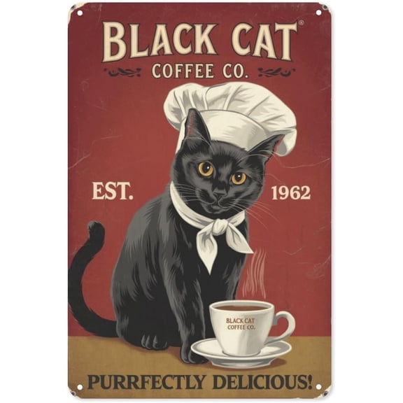 Feline Cafe Tin Sign 8X12IN Retro Metal Wall Art for Cat Cafe, Kitchen & Animal Lover Coffee Bar Decor