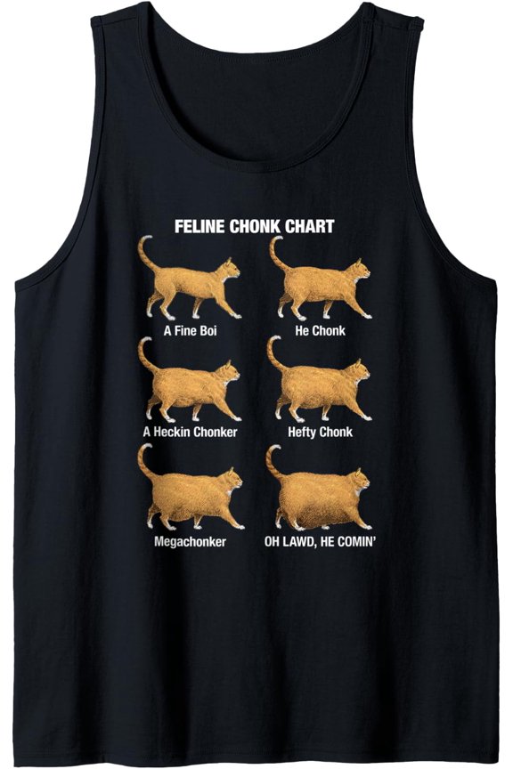 Feline Chonk Cat Chart, Dank, Oh Lawd He Comin Tank Top Size S-3XL