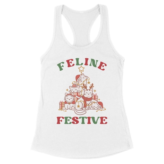 Feline Festive Tank Top Fitted Racerback Women's X-Large White