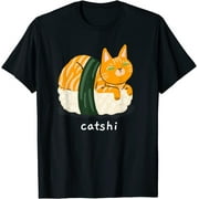 Feline Foodie Fashion: Adorable Cat and Sushi Print T-Shirt for the Ultimate Cute and Quirky Look