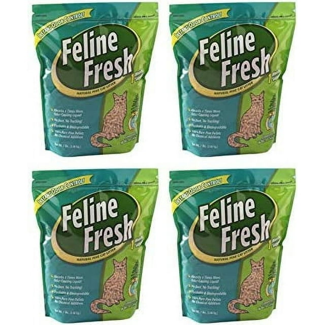 Feline Fresh Pet Wood Pellets Natural Pine Cat Litter, 7Lb, 4 Pack